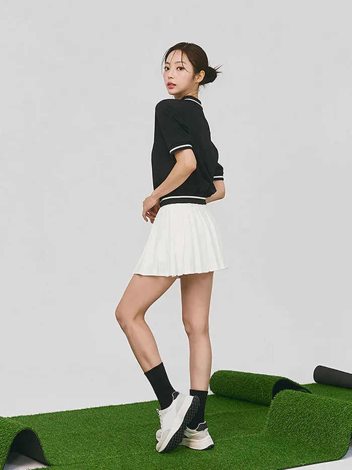 Women Tennis Outfit Quick Dry Fitness Polo Shirt Gym Workout Yoga Top Ladies Pleated Slim Culottes Anti-emptied Badminton Skirt