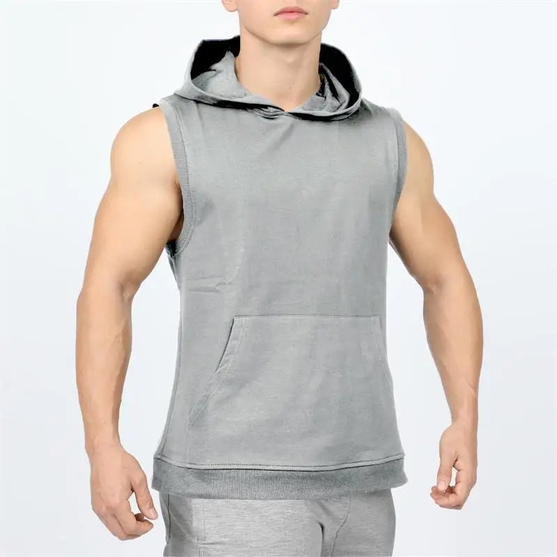 Men Vest Sleeveless Shirts Tank Tops with Hoodie Workout GYM Muscle Shirt Waistcoat Fitness Men Clothing