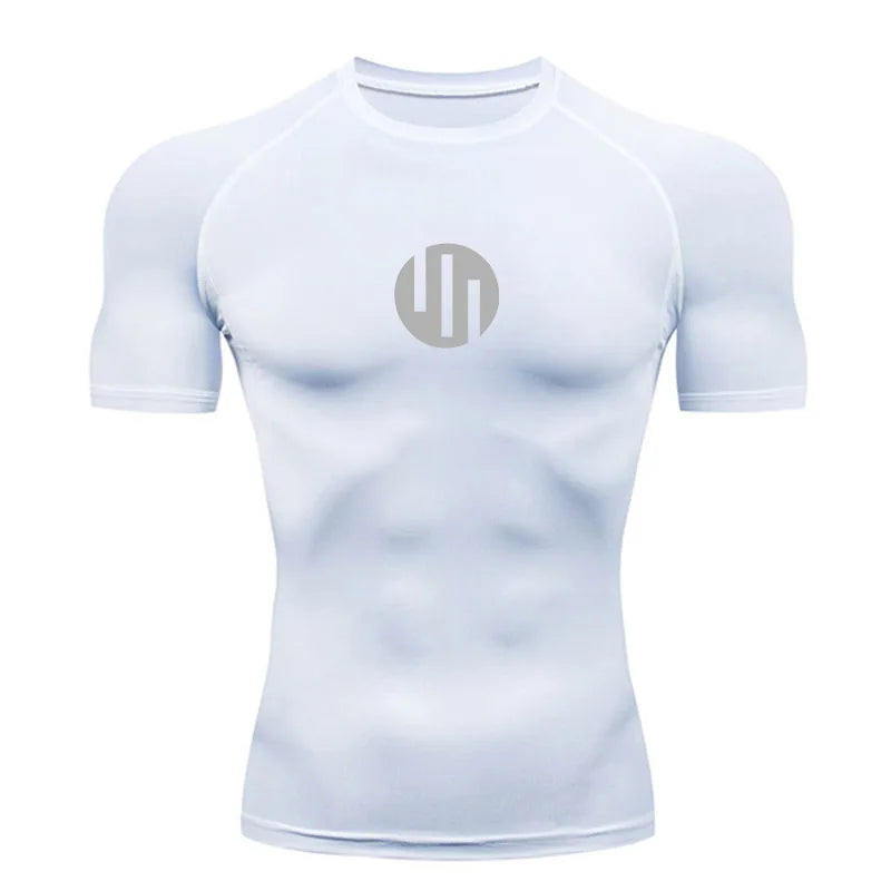 Men's T-shirt Fitness Compression Shirt Quick Dry Short Sleeve Gym Muscle Shirt Breathable White Black Sun protection Sportswear