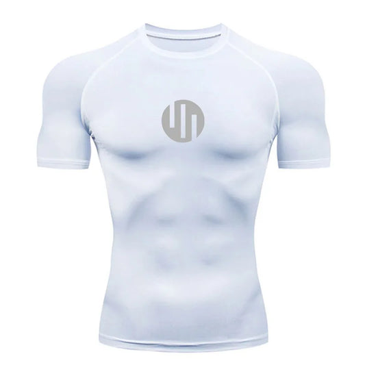 Men's T-shirt Fitness Compression Shirt Quick Dry Short Sleeve Gym Muscle Shirt Breathable White Black Sun protection Sportswear