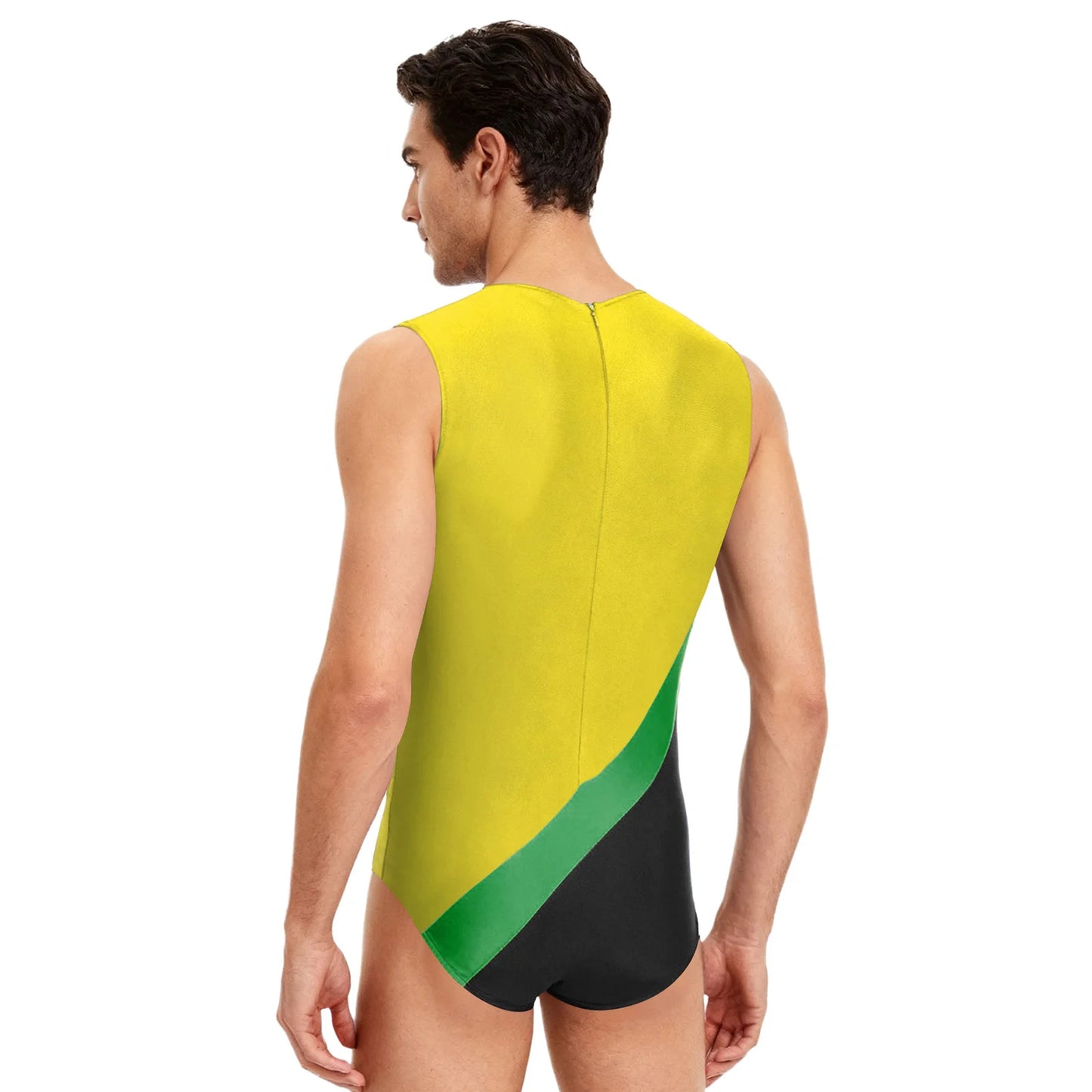 Swimwear Mens Gym Workout Athletic Leotard Jumpsuit Swimsuit Round Neck Back Invisible Zipper Color Block Sports Bodysuit