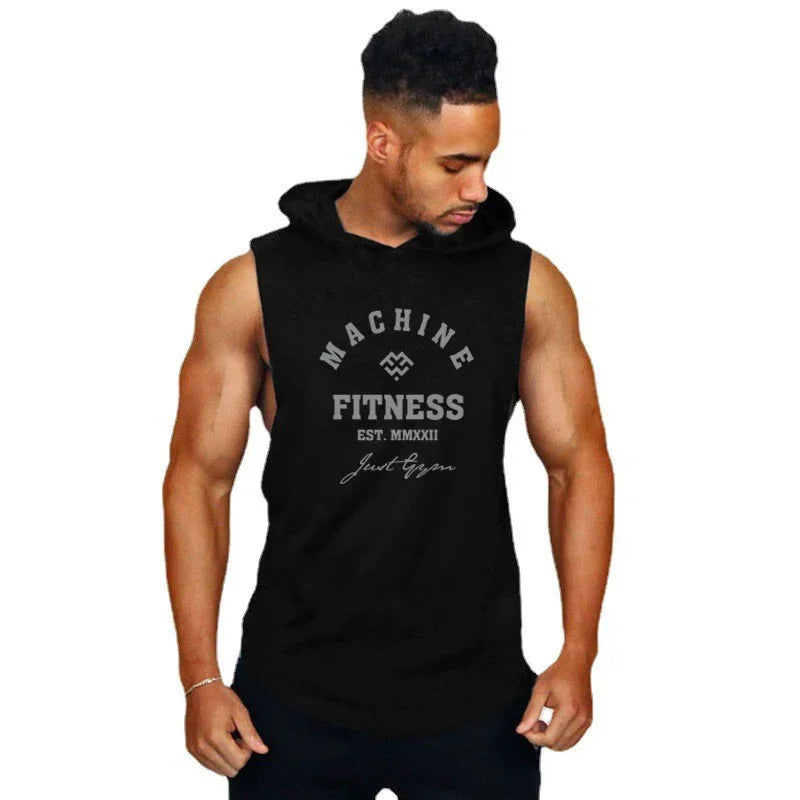 Gym Sport Hooded Clothing Summer Cotton Breathable Fitness Tank Tops Open Side Muscle Vests Mens Bodybuilding Sleeveless Hoodie