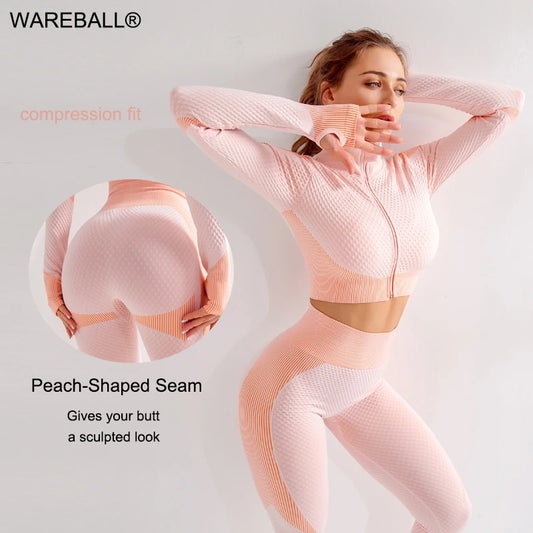 FASHION Seamless Yoga Sets Women Fitness Gym Clothing Long Sleeve Shirts High Waist Running Leggings Workout Pants Sports Suits