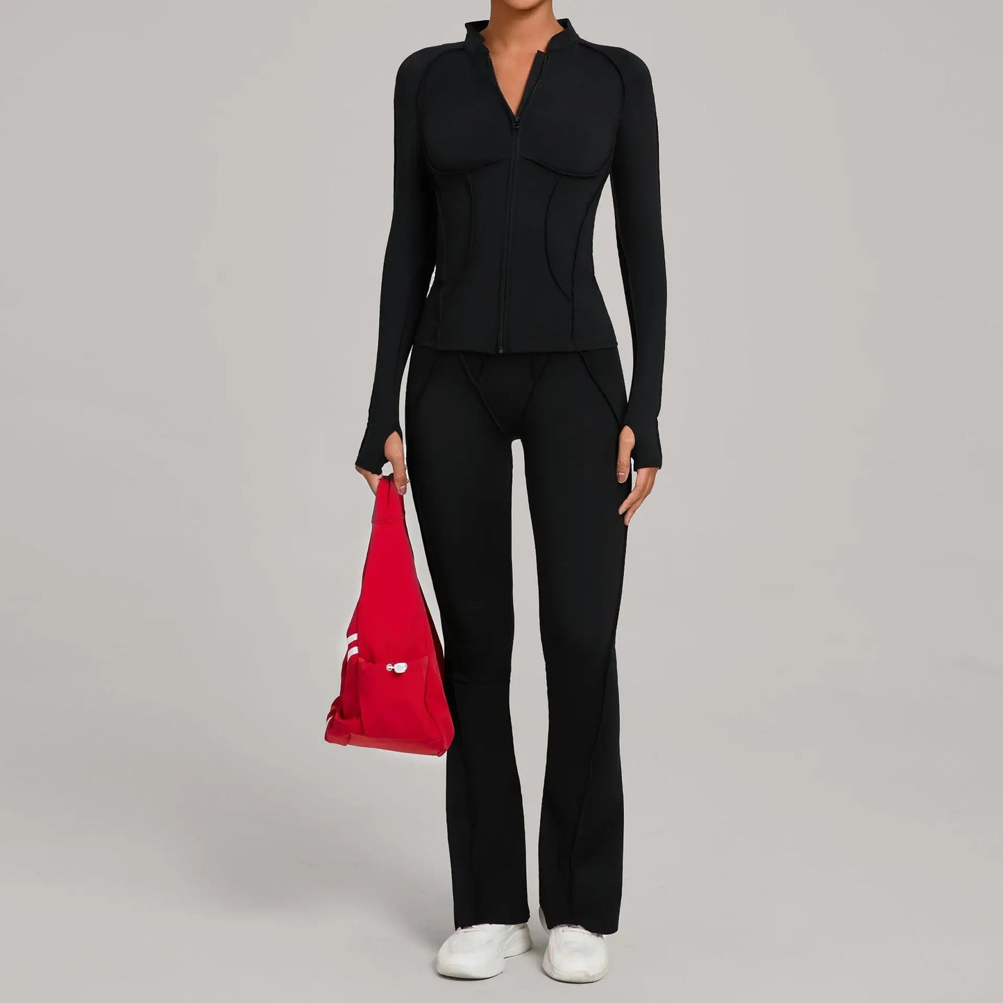 Gym Yoga Outfit for Women Autumn Winter Zipper Long Sleeve Fitness Suit Daily Casual Running Fitness Sportswear Two-Piece Sets