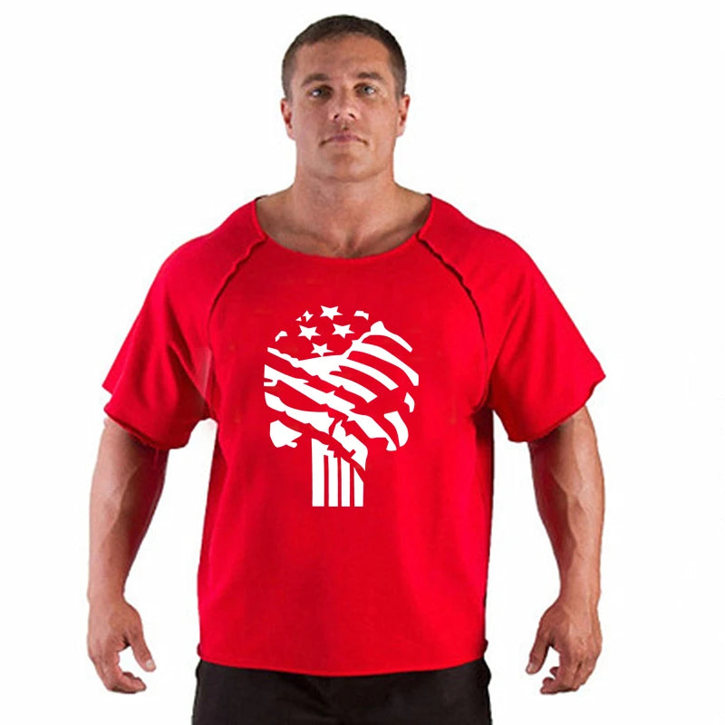 Men's Clothes Bodybuilding Clothing Casual Oversized T-shirt Male Loose Vintage Cotton Summer Top Breathable Tops Running Gym