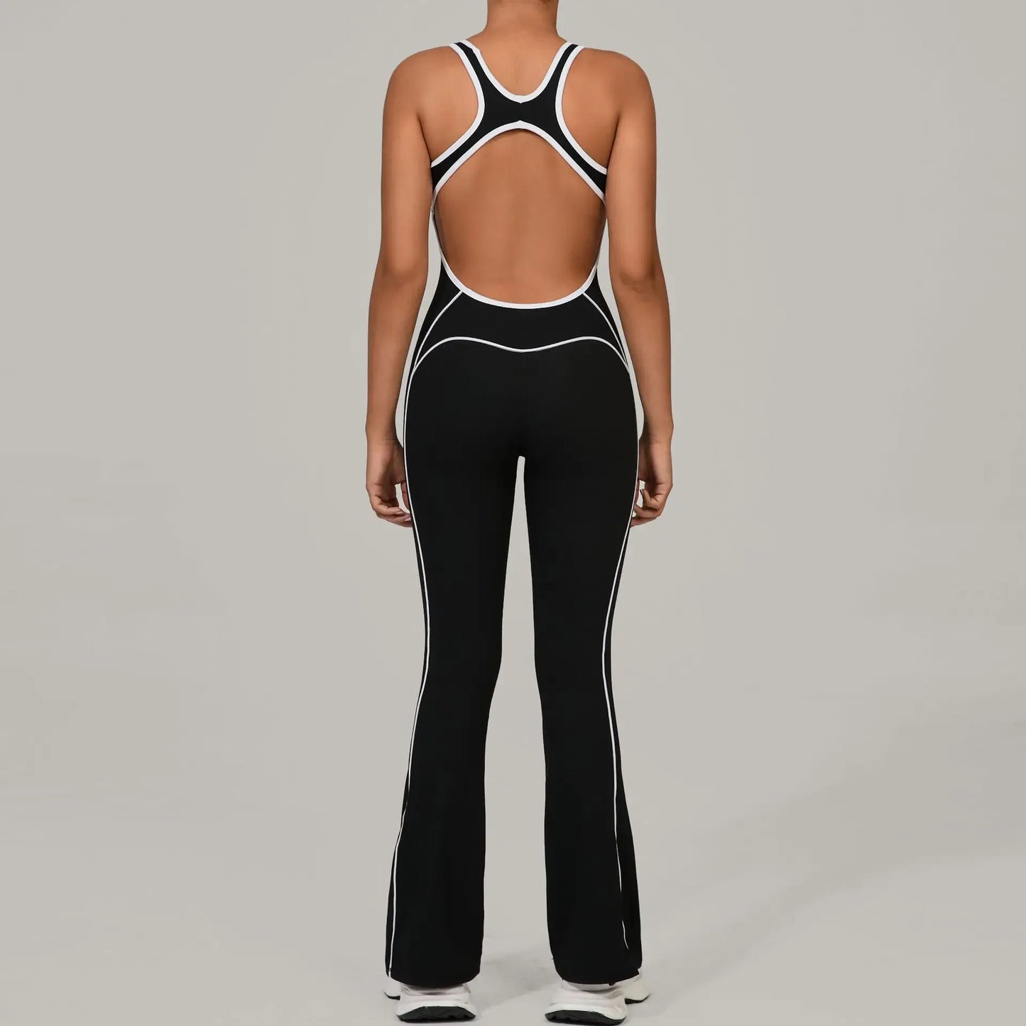 Yoga Jumpsuit Sports Fitness Hip Lifting Pleating Beautiful Back One-piece Micro Flared Workout Clothing Gym Bodysuit for Women