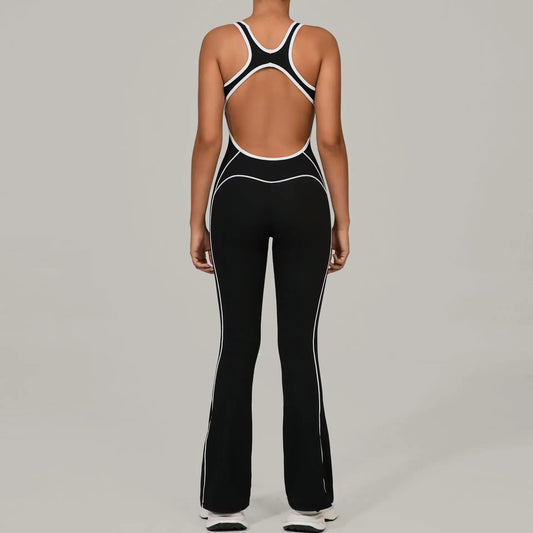 Yoga Jumpsuit Sports Fitness Hip Lifting Pleating Beautiful Back One-piece Micro Flared Workout Clothing Gym Bodysuit for Women