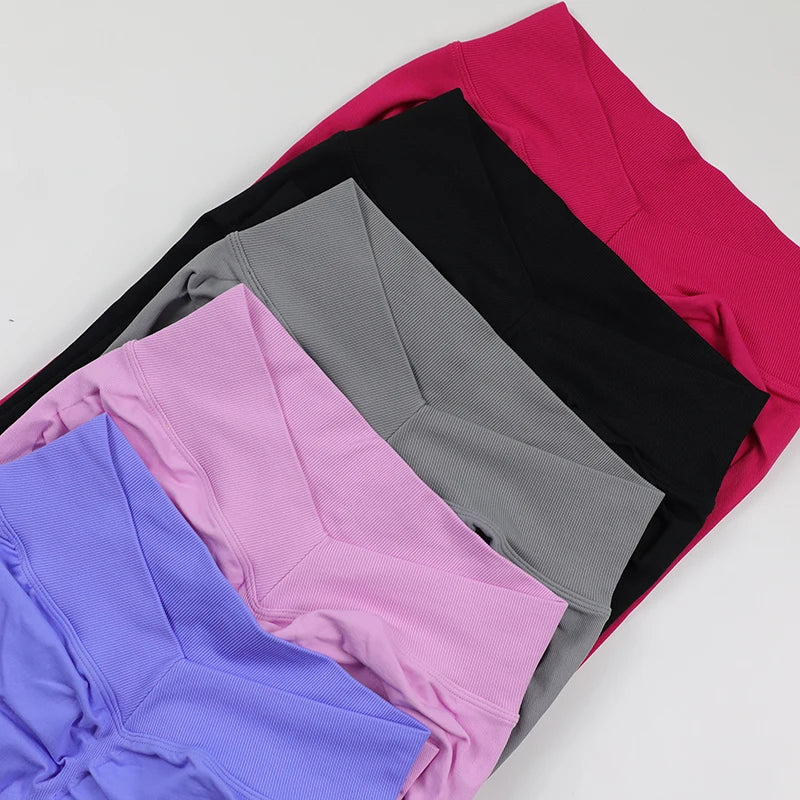 Seamless Yoga Set Women Fitness Sportswear Pilates Clothing V-Back Gym Leggings Push Up Strappy Sports Bra 2 Piece Sports Suits