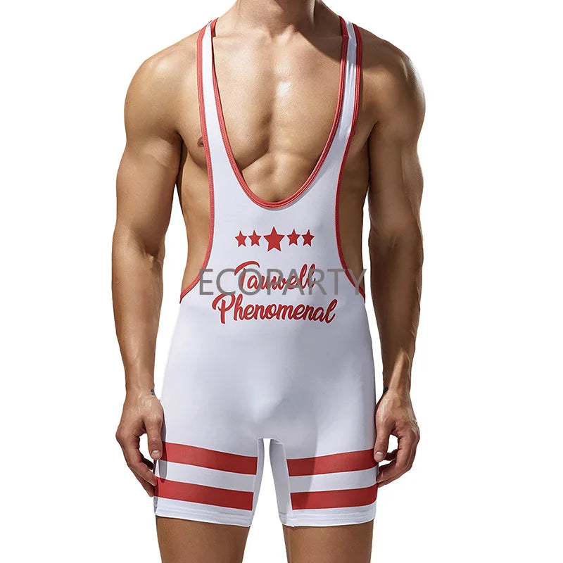 Gym Workout Mens Undershirts Bodysuit Wrestling Singlet Fitness Workout Running Vest Bodywear Underwear Bodybuilding Jumpsuit