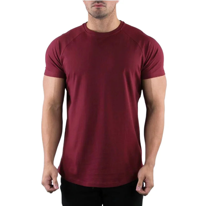 Cotton Gym T-shirt Men Summer Fitness Clothing O-Neck Short Sleeve T shirt Slim Fit Tshirt Bodybuilding Workout Tees Tops