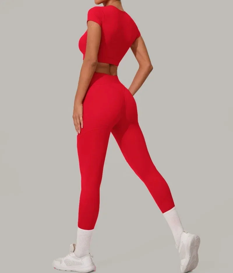 Seamless Yoga Sets Sports Fitness High Waist Hip Lift Tight Breathable Tracksuit Workout Clothing Gym Leggings Suit for Women