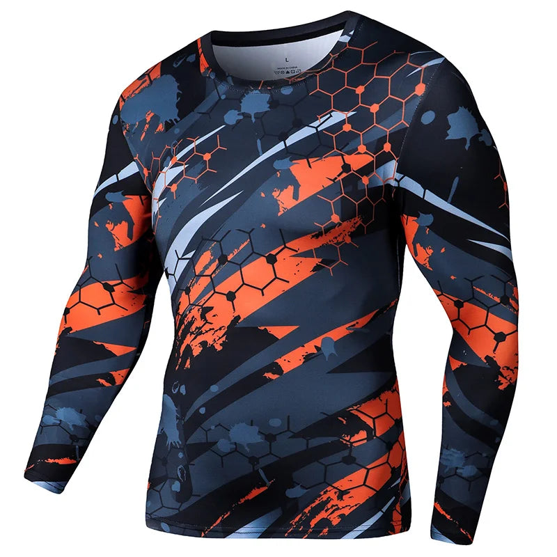 Men's Slim Compression Long Sleeve T-Shirt Gym Fitness Outdoor Running Sun Protection Clothing Breathable Quick-Drying Top