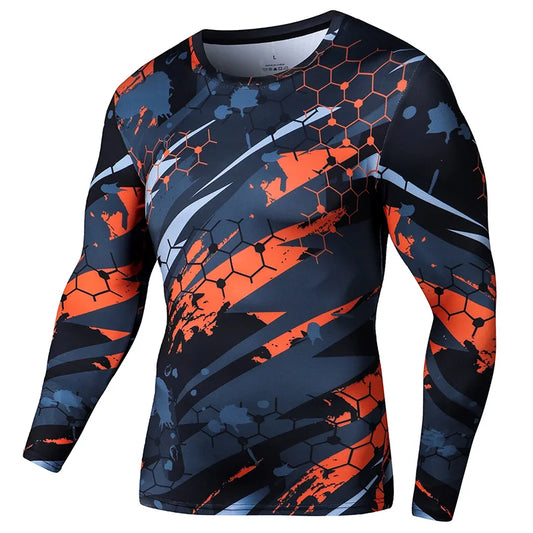 Men's Slim Compression Long Sleeve T-Shirt Gym Fitness Outdoor Running Sun Protection Clothing Breathable Quick-Drying Top