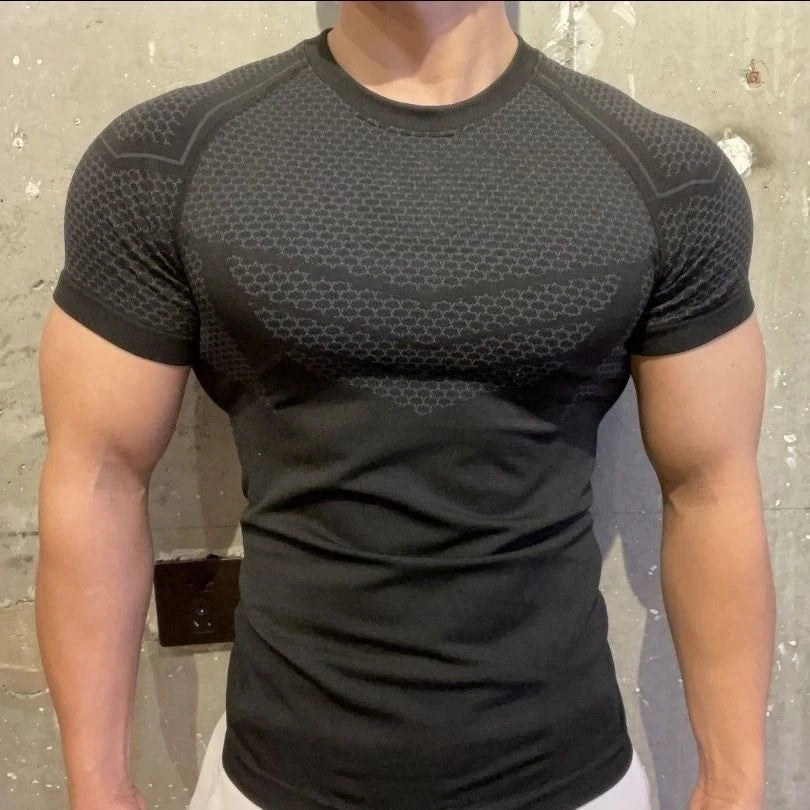Men's Gym T-Shirt Workout & Training Fitness Short Sleeve Slim Fit O-Neck Athletic Baselayer Tees Tops Sport Clothing