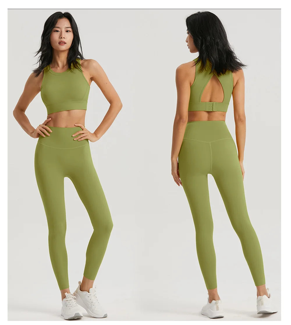 Women Sportswear Yoga Set 2 Piece Gym Outfits Fitness Hollow Out Sports Bra and Leggings Suit Workout Clothes for Women Yoga Set