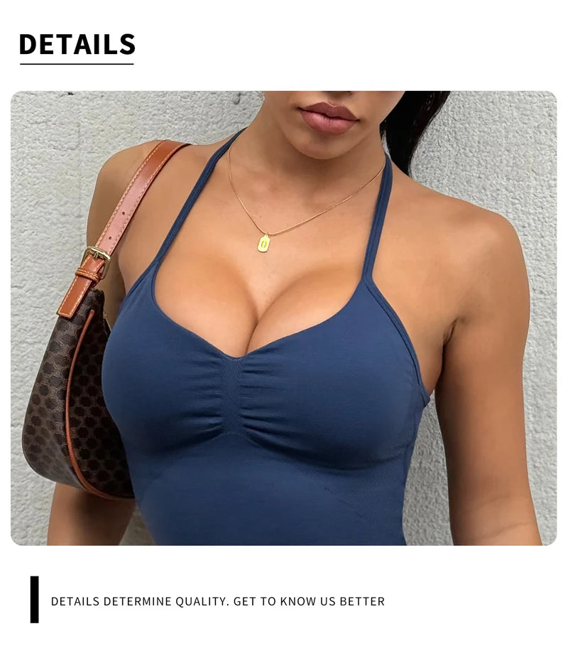 Adjustable Strappy Gym Top Backless Gym Clothes Women Scrunch Bra Removable Cups Yoga Tank Workout Outfits Tops Sports Vest