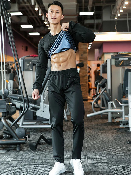Sauna Suit Men Anti Rip Sweat Suits Gym Boxing Workout Jackets Waist Vest Trainer Workout Exercise Fitness Gym Long Sleeve Shirt