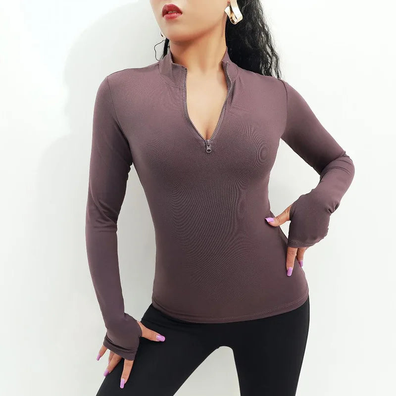 Women Sports Gym Yoga Shirts Half Zipper Long Sleeve Sportswear Tops Fitness Running Jackets Training Jogging Workout T-shirts