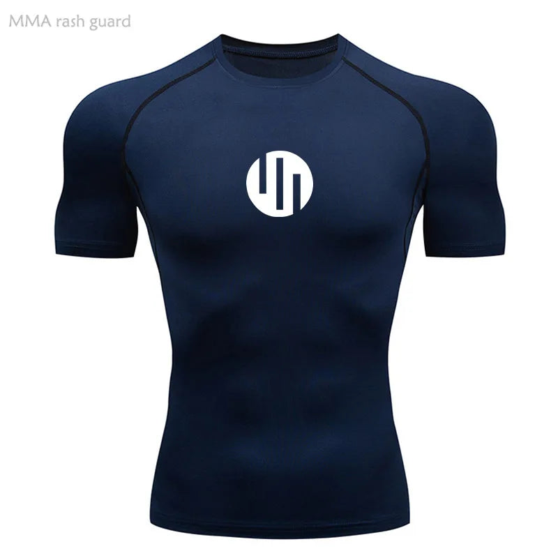 Men's T-shirt Fitness Compression Shirt Quick Dry Short Sleeve Gym Muscle Shirt Breathable White Black Sun protection Sportswear