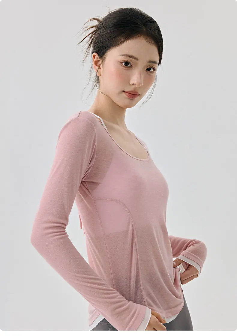 Yoga clothing cover up, women's slim fit sports long sleeved, breathable Pilates top for external wear