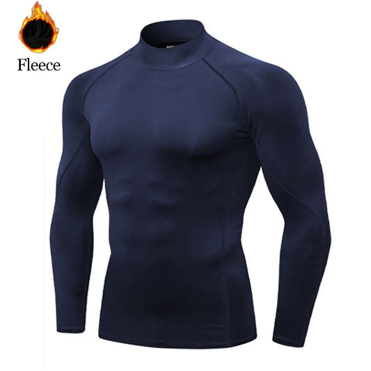 Men Winter Fleece Compression Sport Gym t-Shirt High-Collar Fitness Tops Quick Dry Football t Shirt Running Shirts Gym Clothing