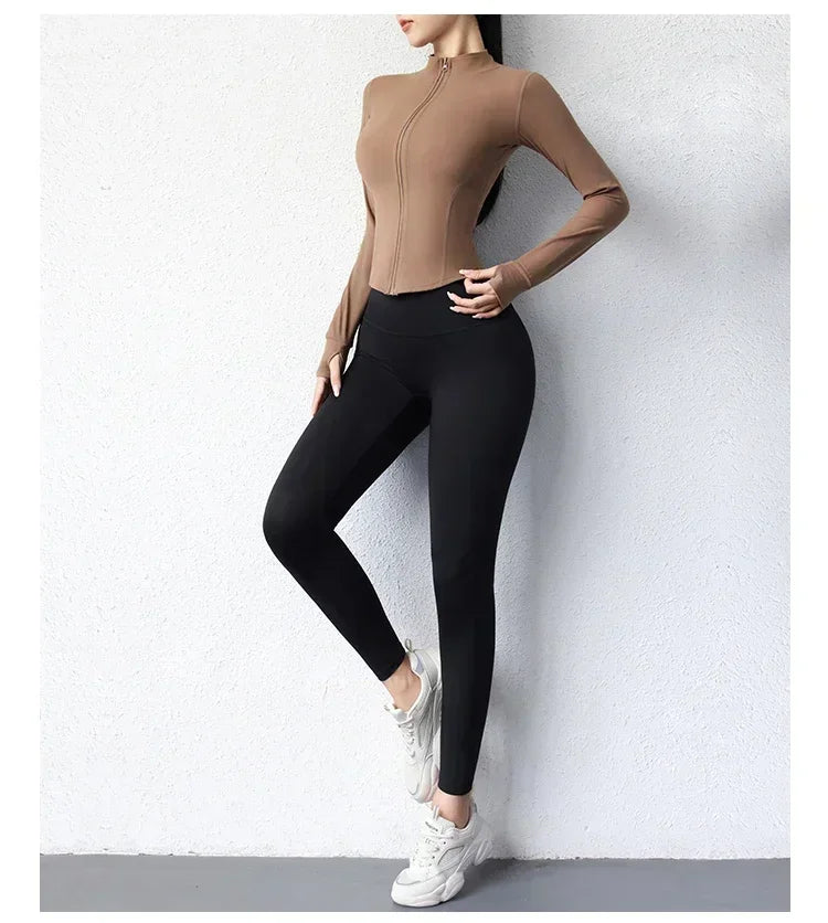 2024 Yoga Wear Running Sports Jacket Quick-drying Women's Fitness Wear Zipper Yoga Wear Top Jacket Long Slim Training Wear