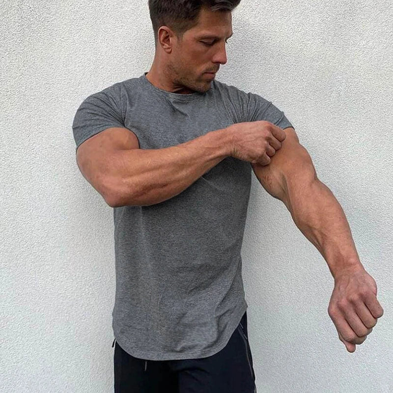 Gym Clothing Sports T Shirt Men Cotton Breathable Fitness Mens Short Sleeve T-shirt Running Tshirt Summer Tight Tee Shirt homme
