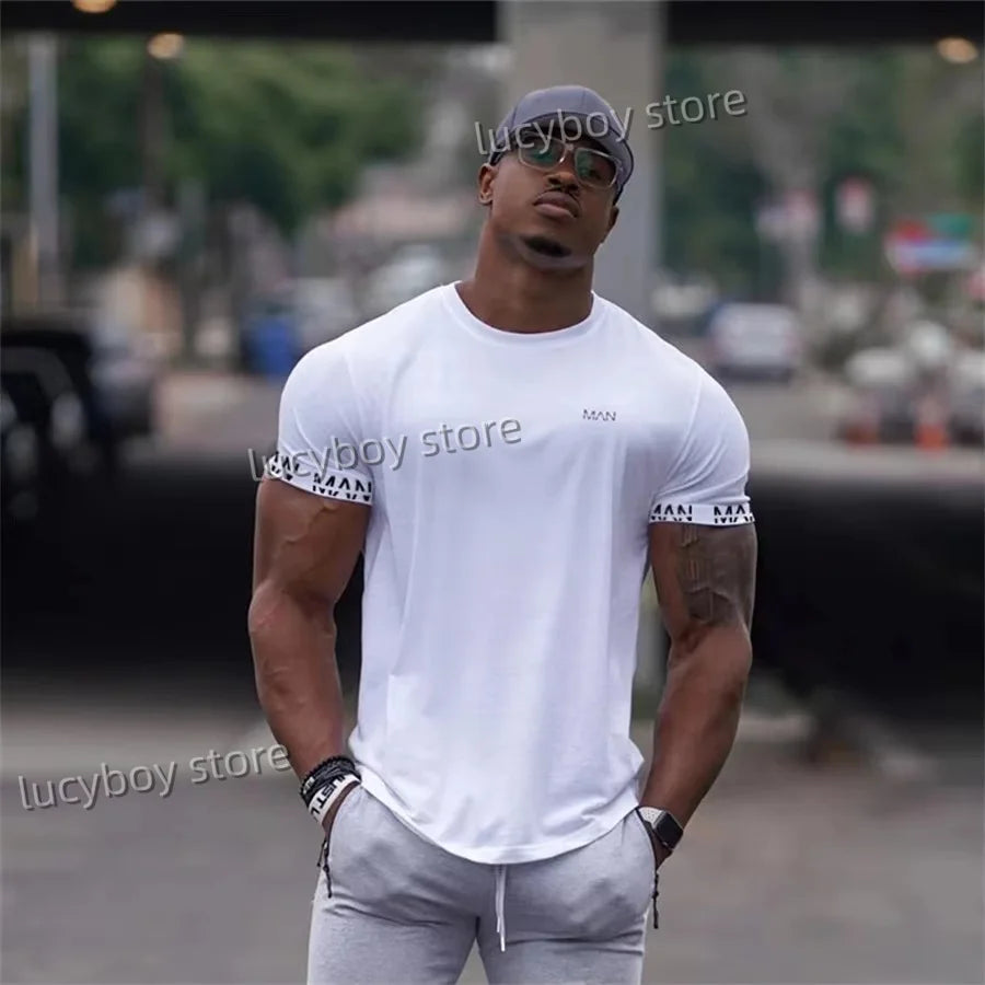 Men's Sports Outdoor Gym T Shirt Mans Casual Short Sleeve Tees Quick Drying Running Sportwear Men Oversized Tops men Clothing