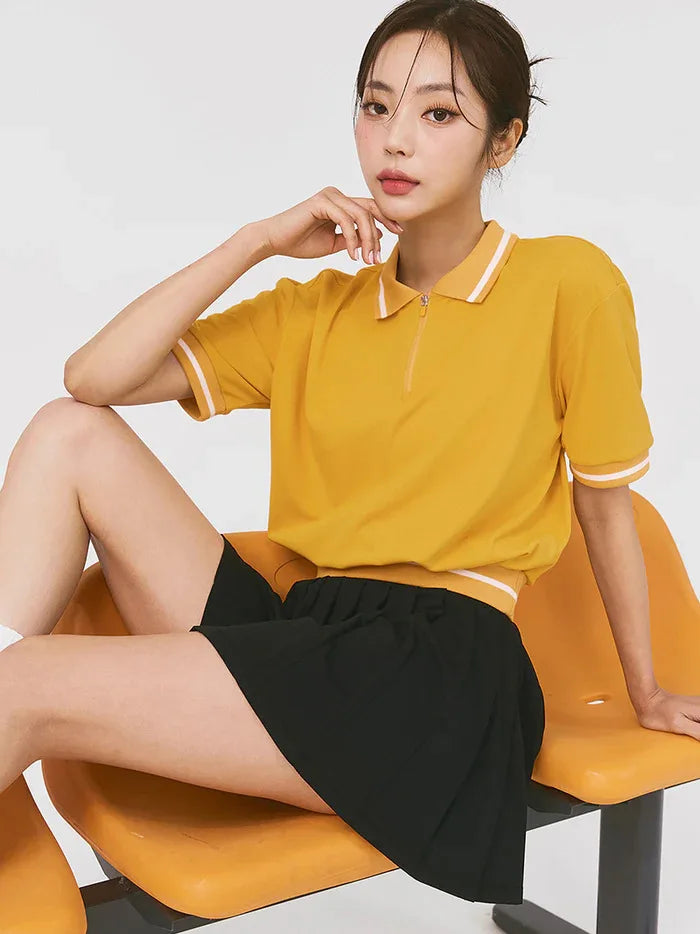 Women Tennis Outfit Quick Dry Fitness Polo Shirt Gym Workout Yoga Top Ladies Pleated Slim Culottes Anti-emptied Badminton Skirt