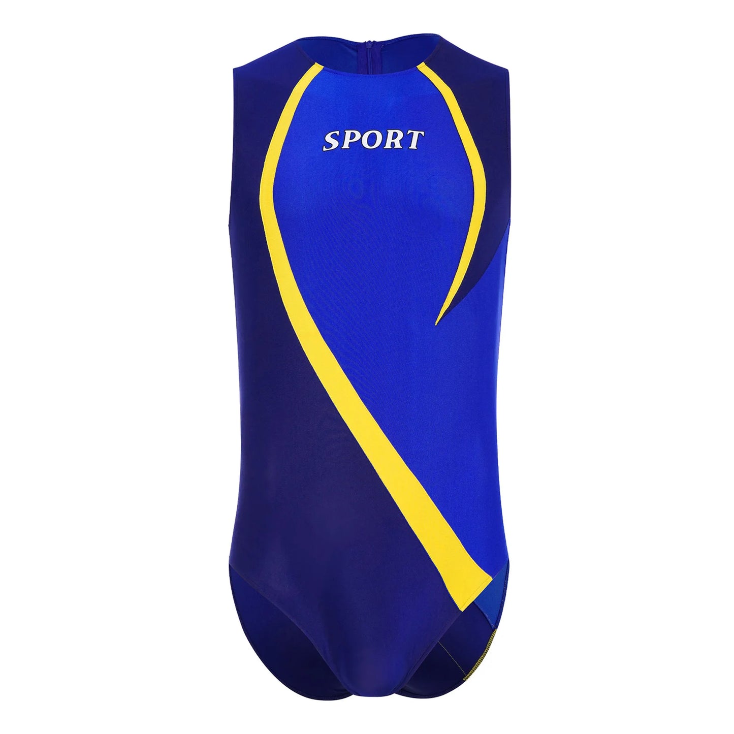 Swimwear Mens Gym Workout Athletic Leotard Jumpsuit Swimsuit Round Neck Back Invisible Zipper Color Block Sports Bodysuit