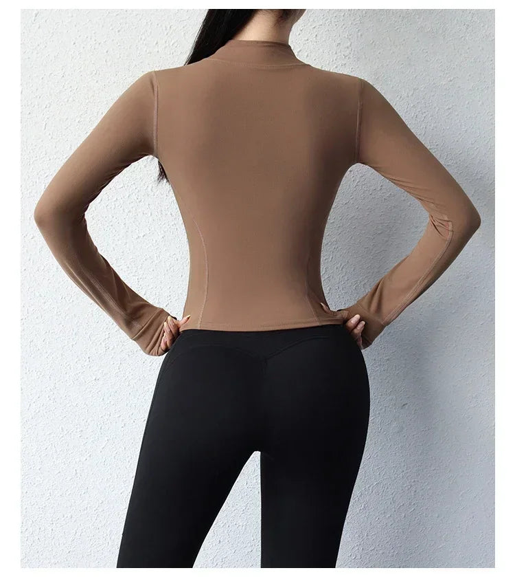 2024 Yoga Wear Running Sports Jacket Quick-drying Women's Fitness Wear Zipper Yoga Wear Top Jacket Long Slim Training Wear
