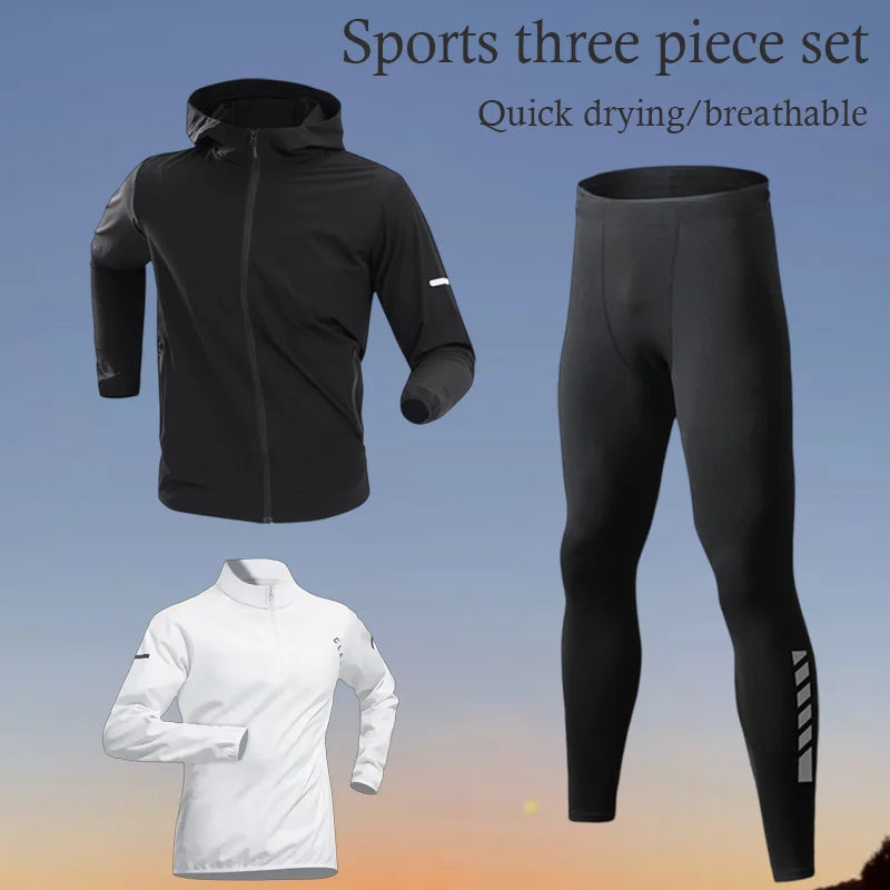 Men's Waterproof Casual Sportswear Set Tight Fitting Trendy Gym Running Clothes for Spring Summer Morning Jogging