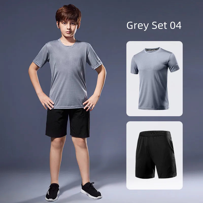 Children's Sportswear 2025 Summer Running Sportswear Boys Quick Dry Two-Piece Set Gym Clothing Fitness Suits With Shorts