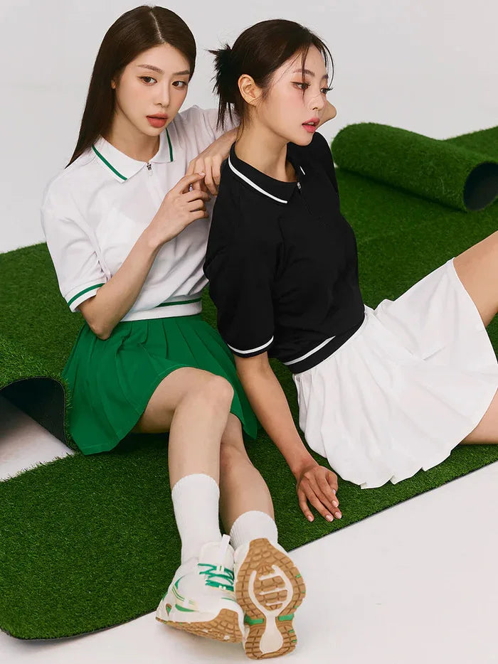 Women Tennis Outfit Quick Dry Fitness Polo Shirt Gym Workout Yoga Top Ladies Pleated Slim Culottes Anti-emptied Badminton Skirt