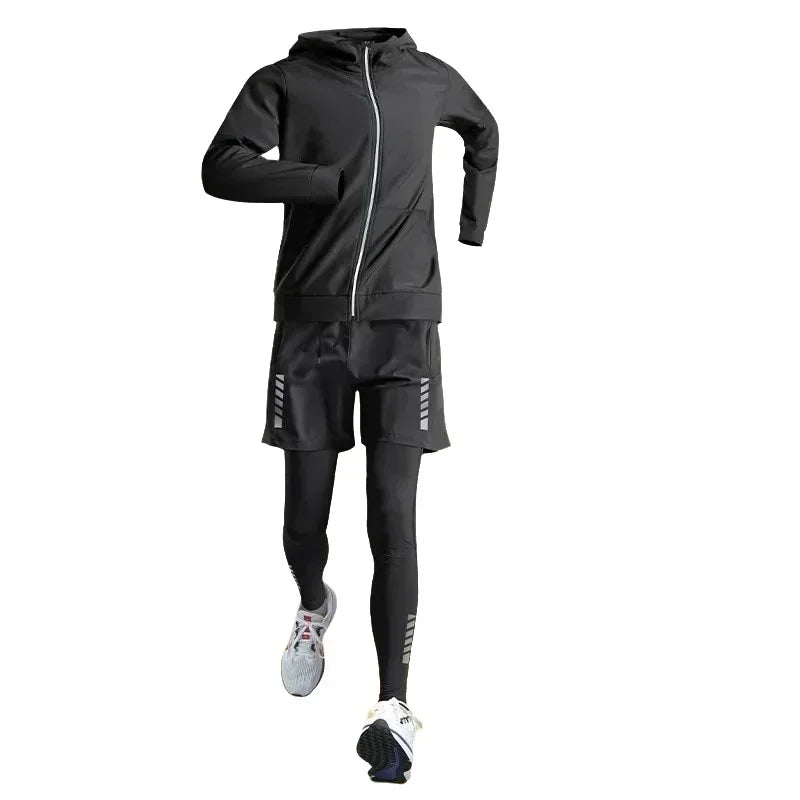 Men's running suit, long sleeve top + long pants + shorts, comfortable fit light, autumn training outdoor exercise clothing