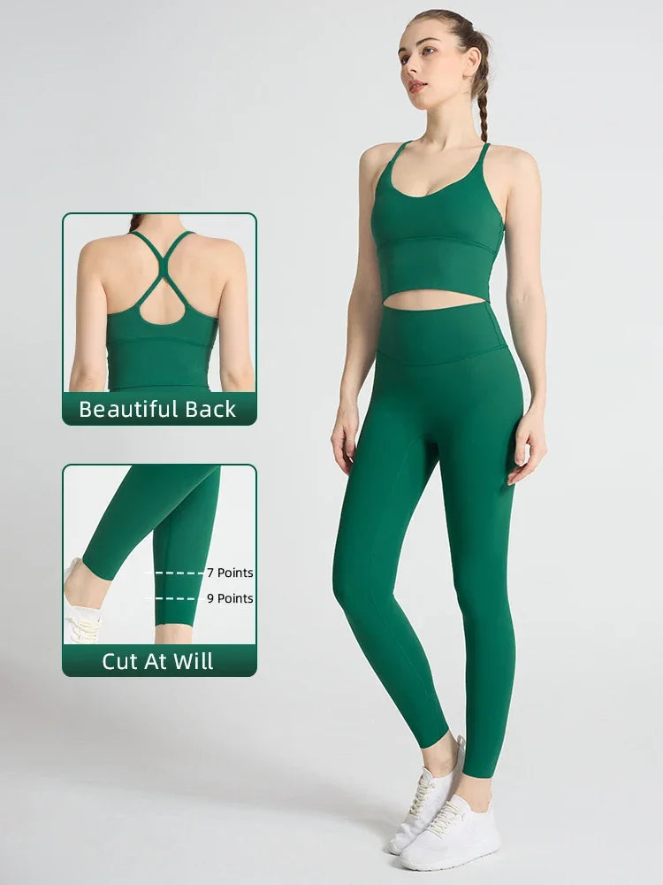 2PCS Women Yoga Set Sport Suit Gym wear Workout Clothes Sports Crop Top High Waist Legging Fitness Bra Set Breathable Gym Suits