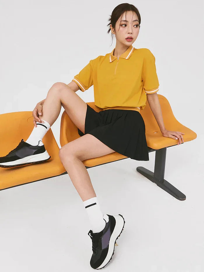 Women Tennis Outfit Quick Dry Fitness Polo Shirt Gym Workout Yoga Top Ladies Pleated Slim Culottes Anti-emptied Badminton Skirt