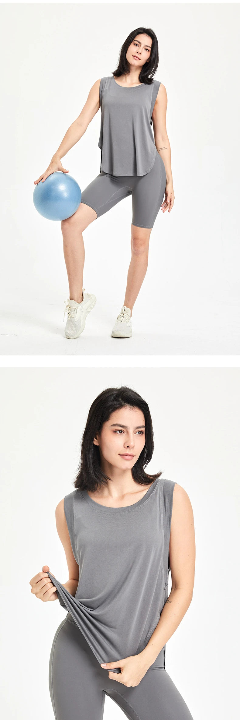 Loose Fit Sleeveless Gym Workout Shirt Women Quick Dry Yoga Running Top Female Long Modal Trainning Camis Sports Active Clothing