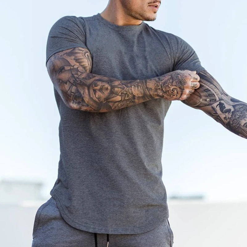 Gym Clothing Sports T Shirt Men Cotton Breathable Fitness Mens Short Sleeve T-shirt Running Tshirt Summer Tight Tee Shirt homme