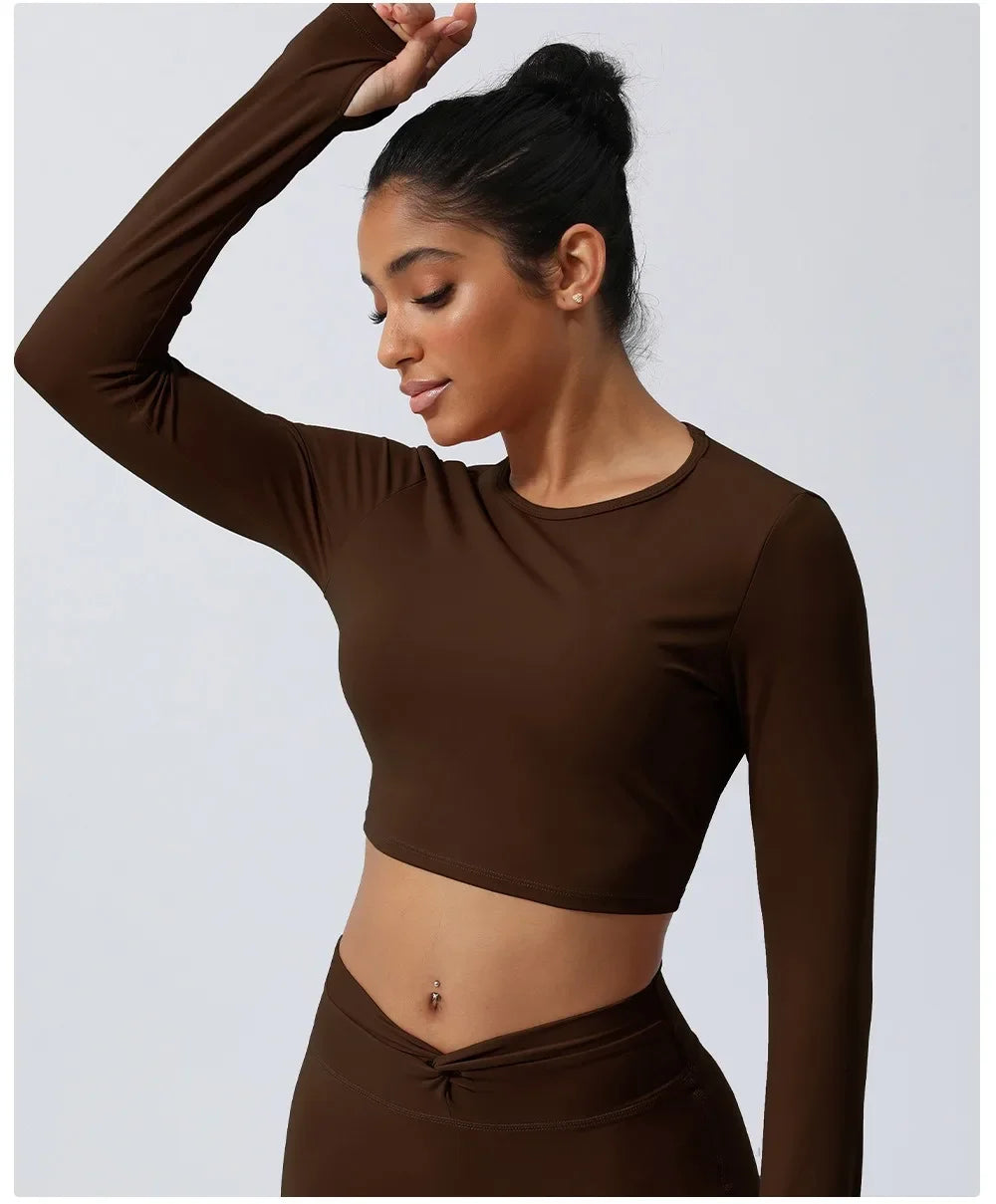 Sexy Backless Long Sleeve Yoga Clothing Stretch Gym Workout  Top Female Running Quick Dry Sportswear Women Back Cross Sports Top