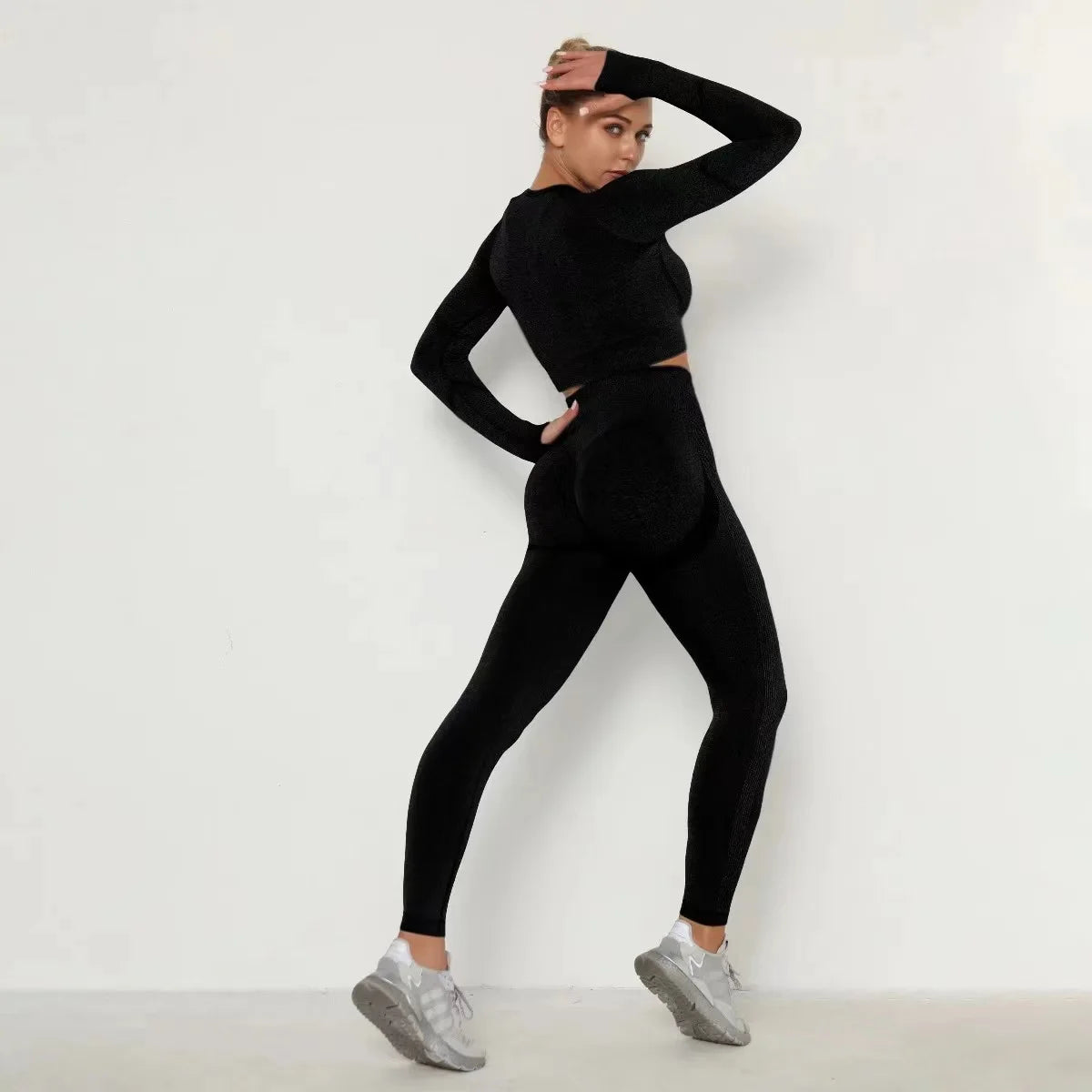 Seamless Yoga Sets Women Workout Sportswear Gym Clothing Long Sleeve Crop Top High Waist Leggings Workout Fitness Sports Suits