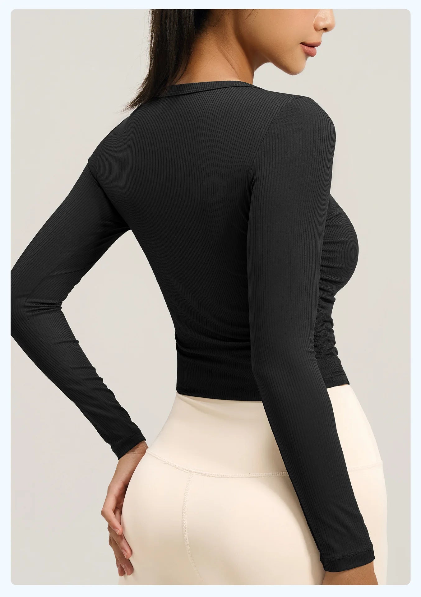 Yoga Top Women Pleated Gym Sports Shirts Breathable Slim Long Sleeve Yoga Wear Pilates Shirt High Elastic Workout Fitness Top