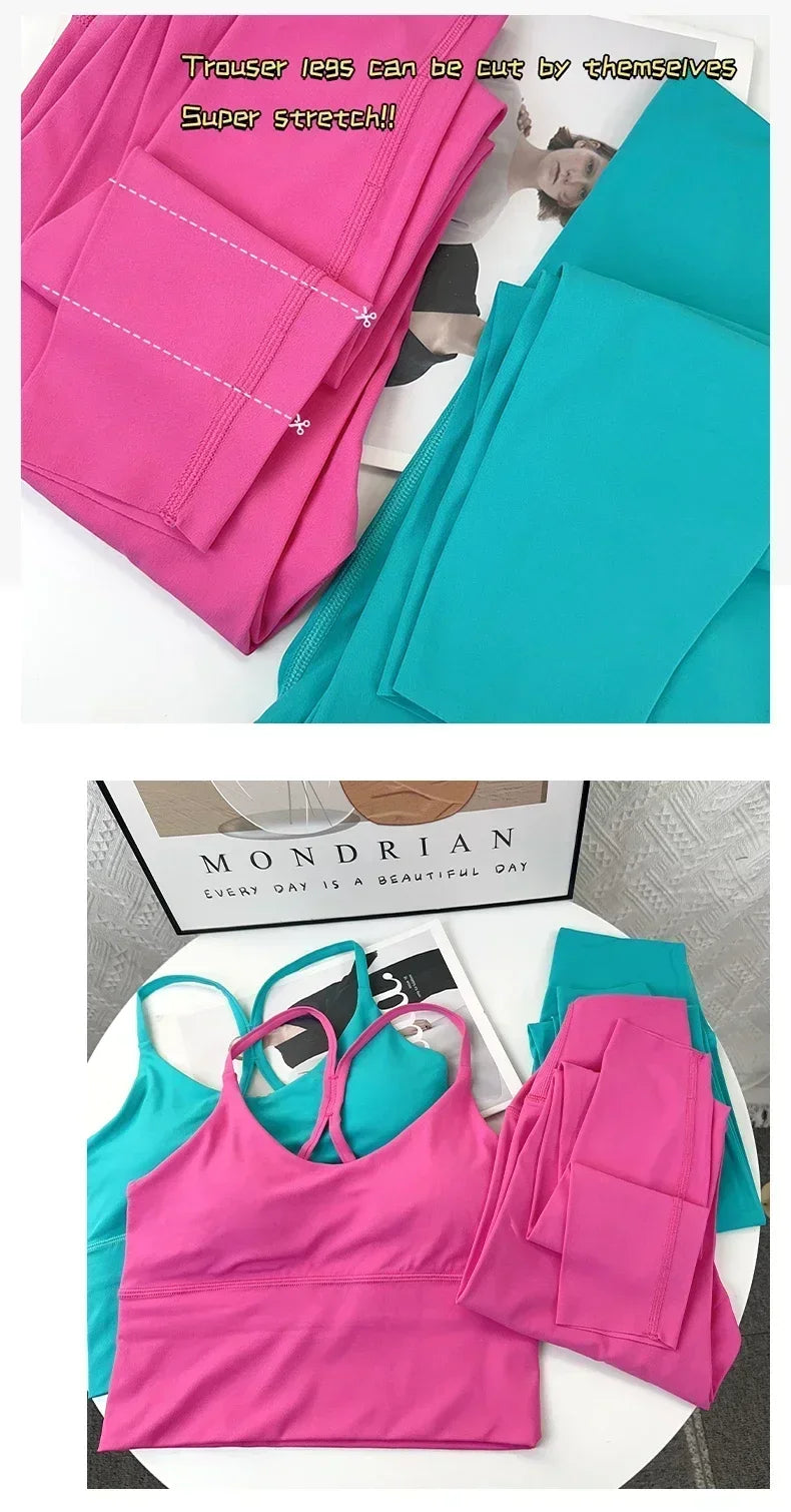 2 Piece Yoga Set Sportswear Fitness Suits Sexy Cross back Yoga Tops Elasticity High Waist Leggings Running Sports Clothing👚👍️