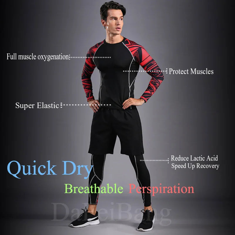 Men's Compression Sport Suits Gym Tights Training Clothes Workout Jogging Set Running Rashguard Tracksuit Sportswear For Men