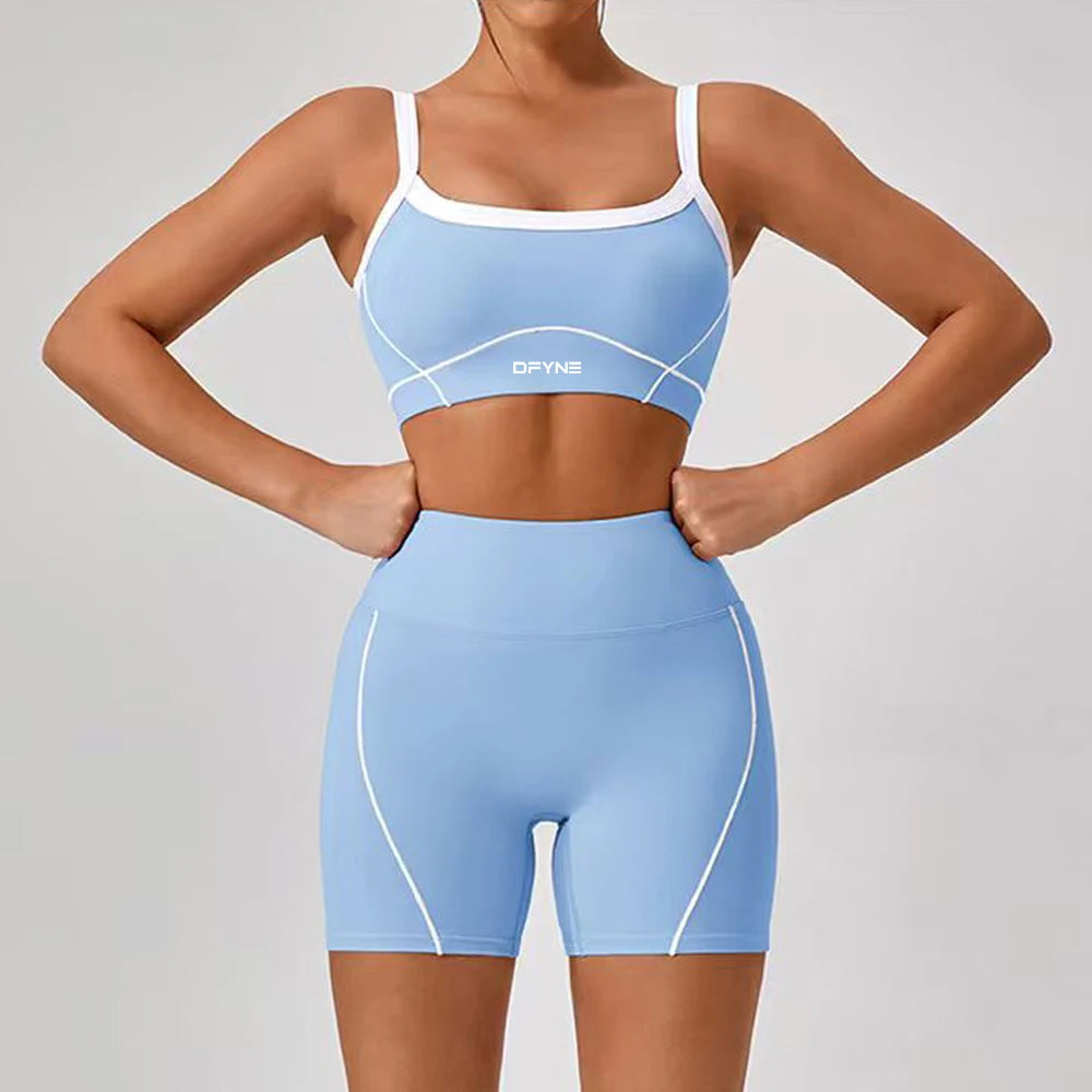 Yoga Set 2 Pieces Workout Outfits Fitness Sportswear Gym Tracksuit High Waist Leggings Sports Bra Wear Women Cycling Set