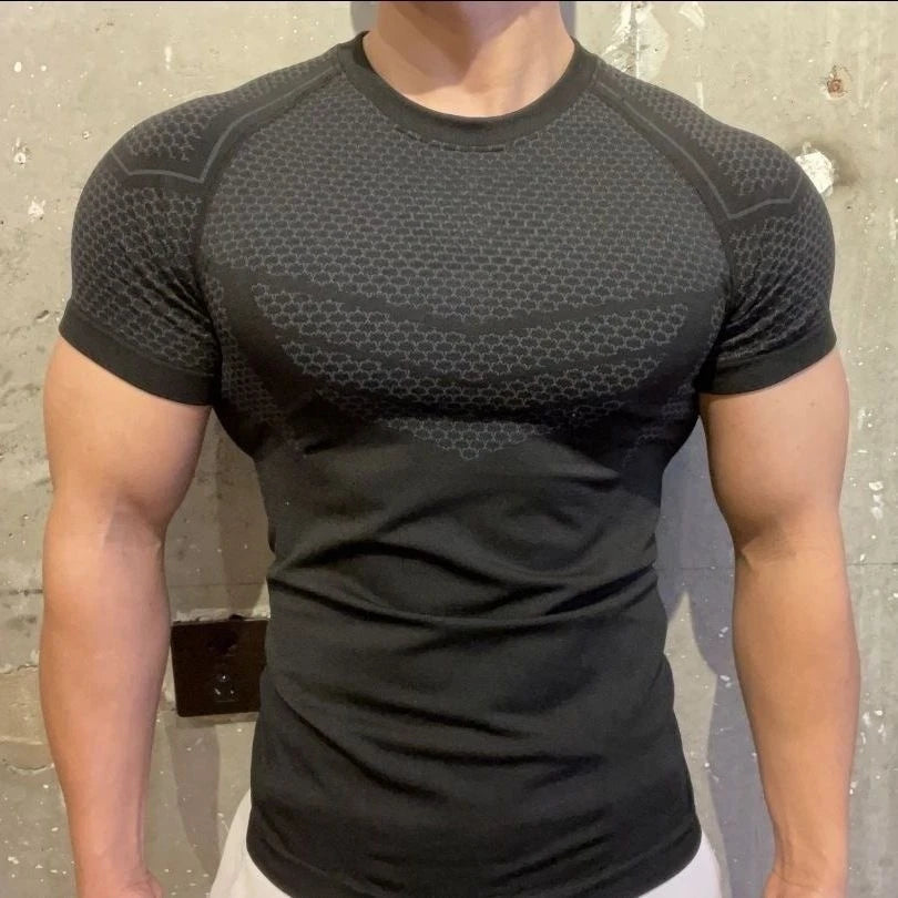 Men's Gym T-Shirt Workout & Training Fitness Short Sleeve Slim Fit O-Neck Athletic Baselayer Tees Tops Sport Clothing