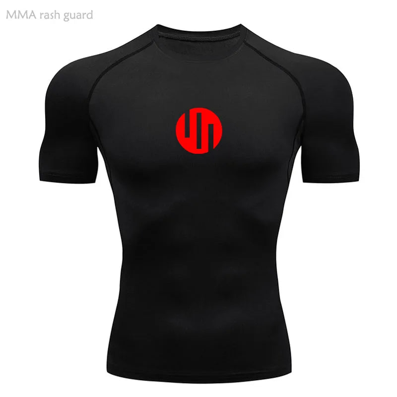 Men's T-shirt Fitness Compression Shirt Quick Dry Short Sleeve Gym Muscle Shirt Breathable White Black Sun protection Sportswear