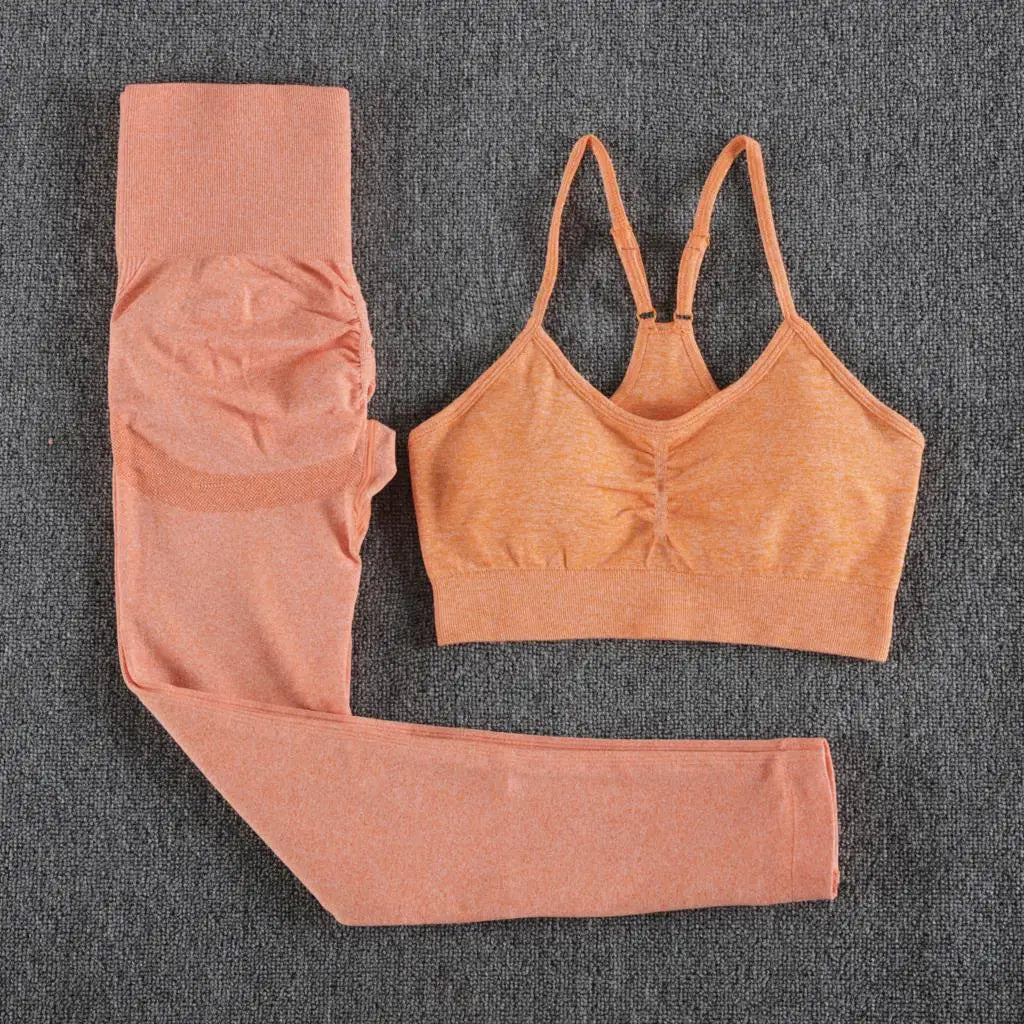 2 Piece Seamless Yoga Set Sports Tracksuit Women Gym Two Piece Set Clothing Fashion Fitness Suits Outfit Bra Leggings Sportswear