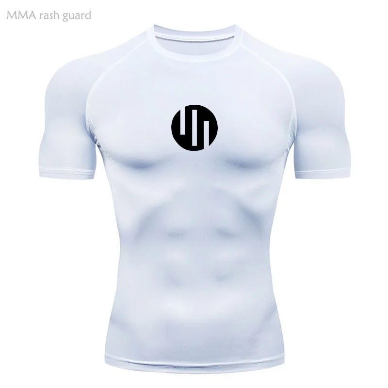 Men's T-shirt Fitness Compression Shirt Quick Dry Short Sleeve Gym Muscle Shirt Breathable White Black Sun protection Sportswear