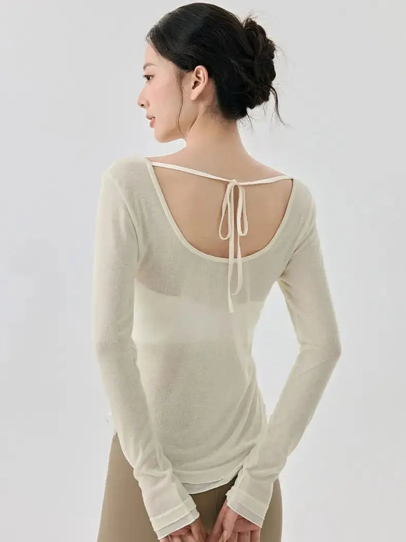 Yoga clothing cover up, women's slim fit sports long sleeved, breathable Pilates top for external wear